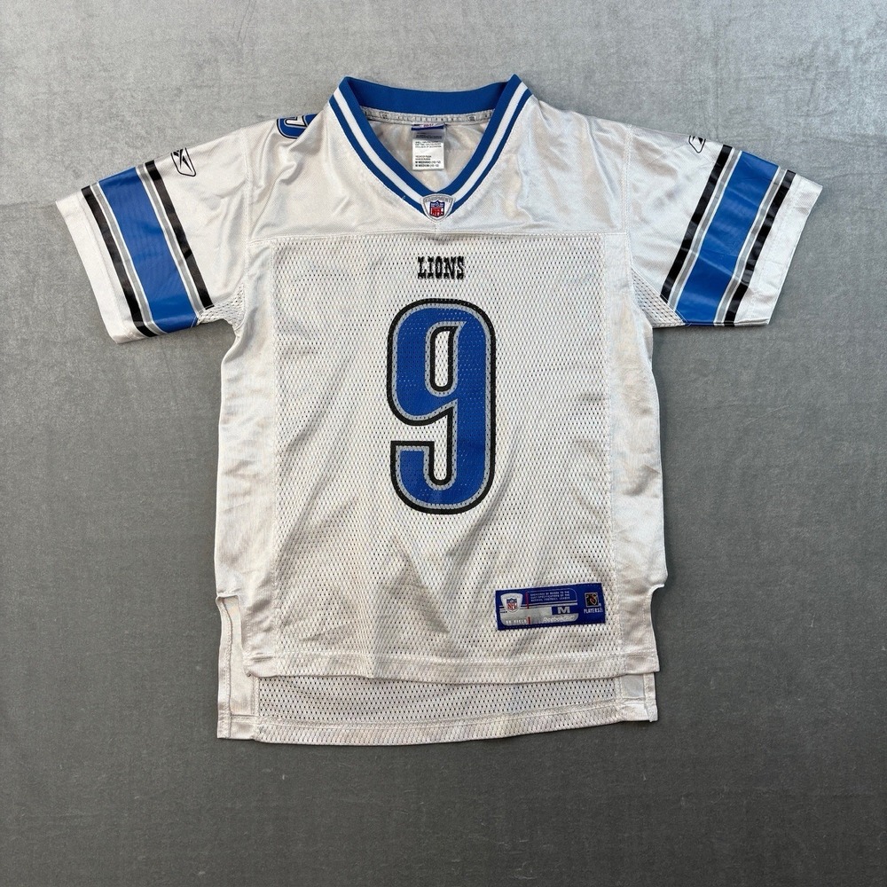 Reebok Detroit Lions Matthew Stafford #9 Jersey White NFL Youth Medium 10-12